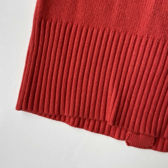 CORAL RED WOOL KNIT CARDIGAN BUTTON UP SWEATER COTTAGECORE COASTAL ACADEMIC - Picture 7 of 7